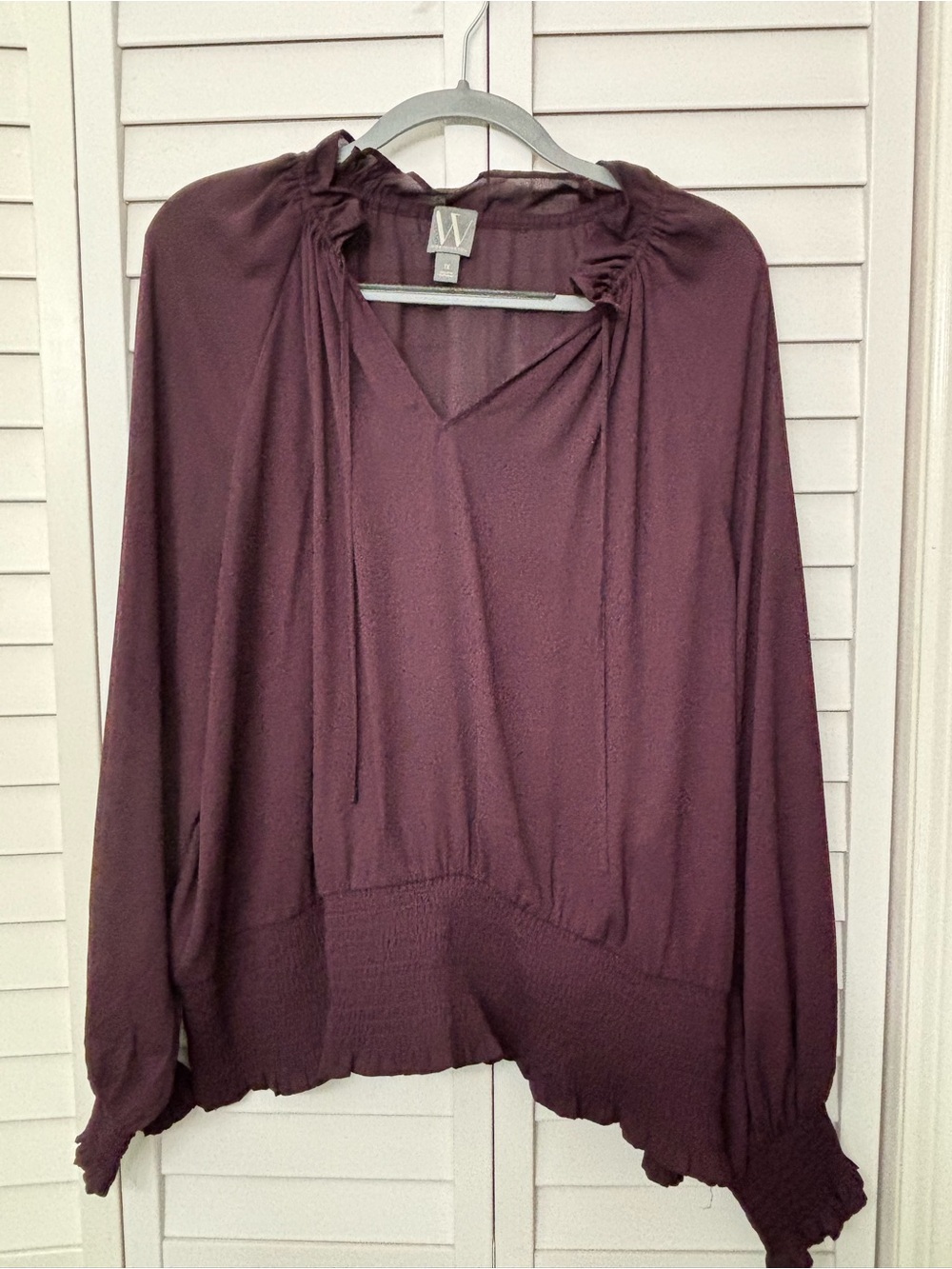Worthington Plum Tie-Neck Long Sleeve Blouse